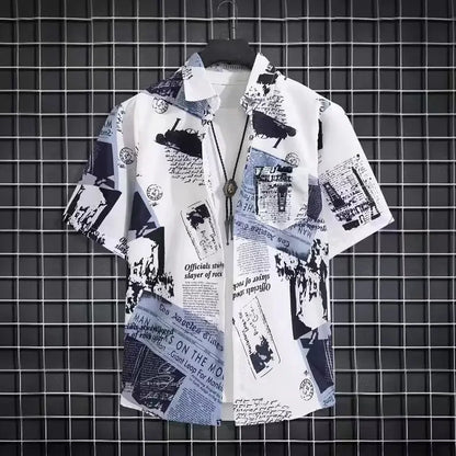 Unisex Collar Print  Cuban  Shirt