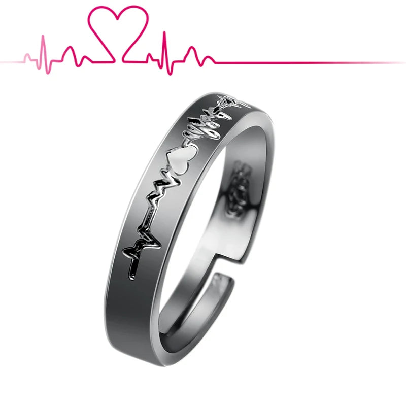Punk Heart ECG Romantic Couple Rings