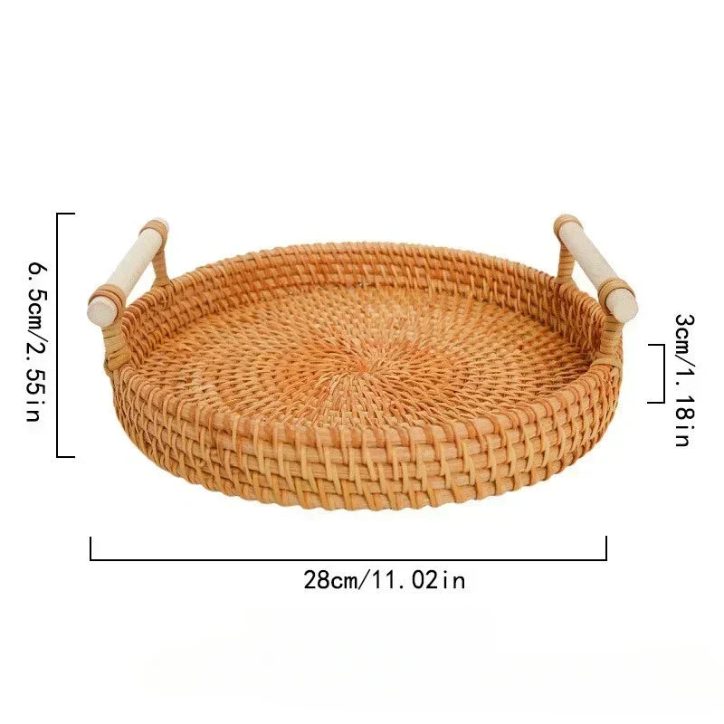 Artisanal Rattan Serving Tray Dual Handles Presentation Platter