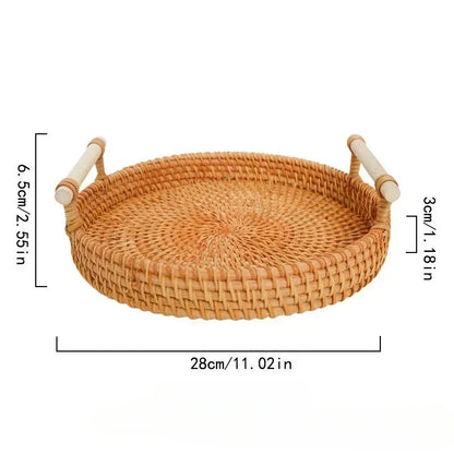 Artisanal Rattan Serving Tray Dual Handles Presentation Platter