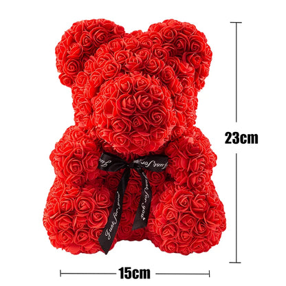 Valentine Gifts Decoration Rose Bear Artificial Flower With Box Lights Teddy Bear