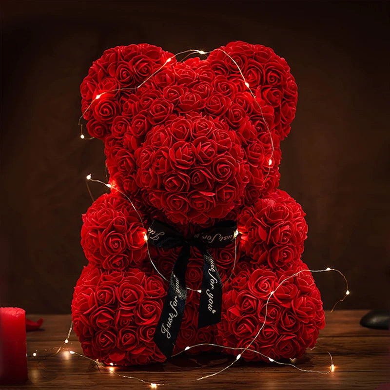 Valentine Gifts Decoration Rose Bear Artificial Flower With Box Lights Teddy Bear