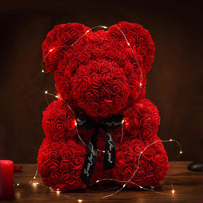 Valentine Gifts Decoration Rose Bear Artificial Flower With Box Lights Teddy Bear