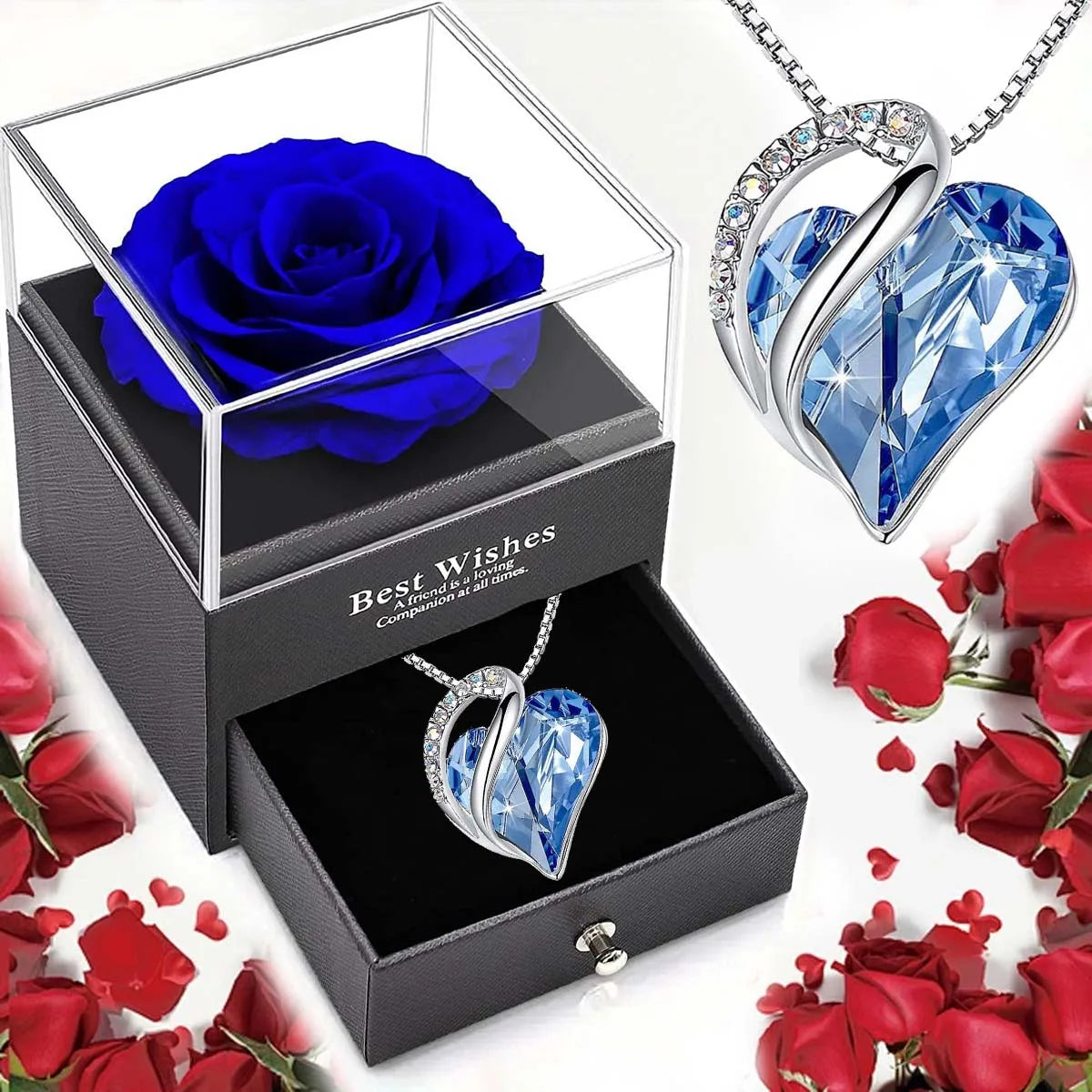 Heart Love Necklace & Rose Jewelry Box