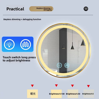 Round AlloyFrame Luminous Anti Fog Bathroom Mirror