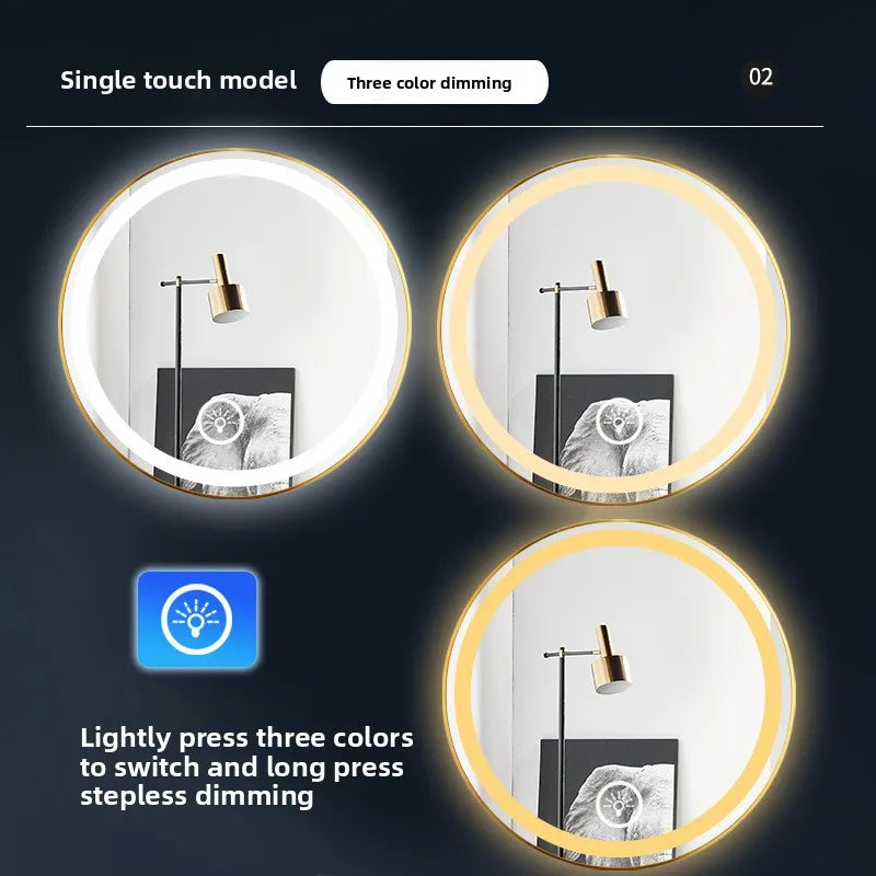Round AlloyFrame Luminous Anti Fog Bathroom Mirror