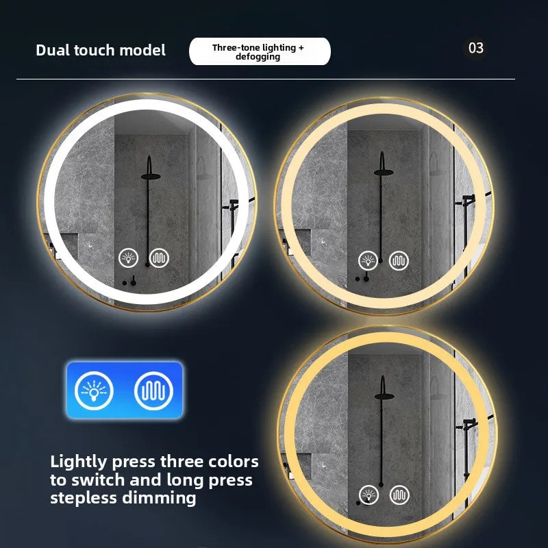 Round AlloyFrame Luminous Anti Fog Bathroom Mirror