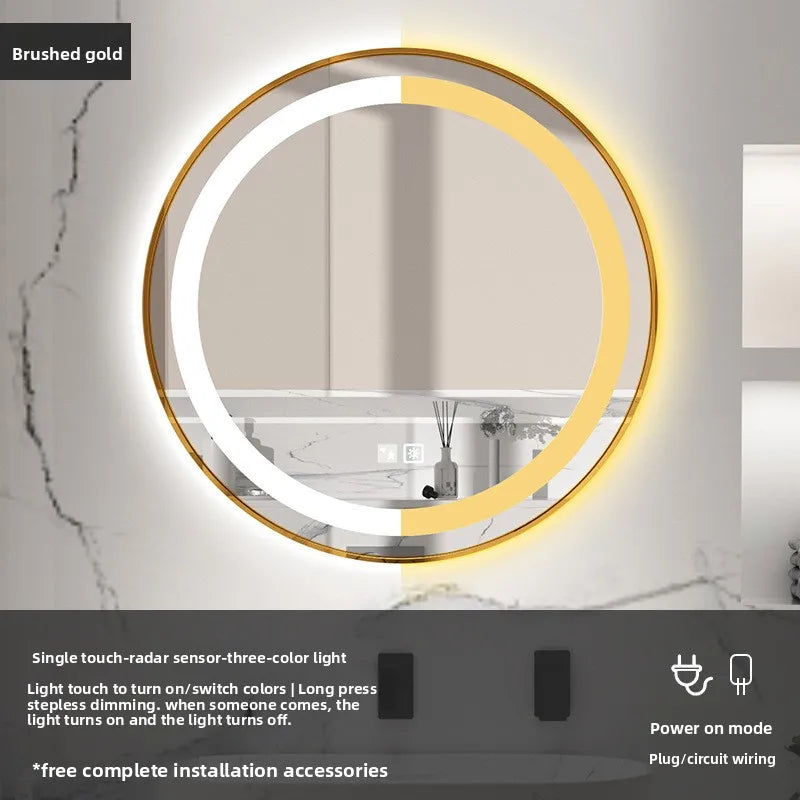 Round Alloy Frame Luminous AntiFog Bathroom Mirror