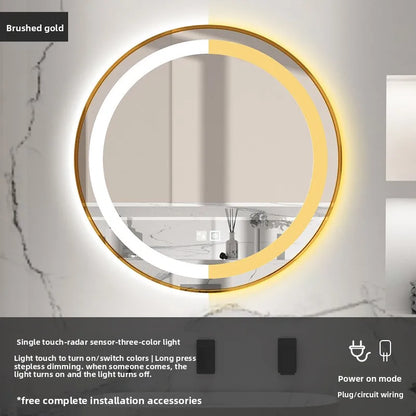 Round Alloy Frame Luminous AntiFog Bathroom Mirror