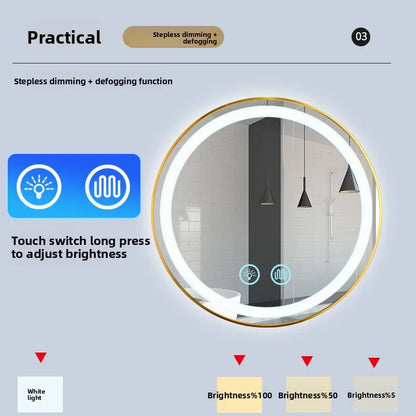 Round Alloy Frame Luminous Anti Fog Bathroom Mirror