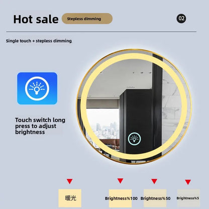 Round Alloy Frame Luminous Anti Fog Bathroom Mirror