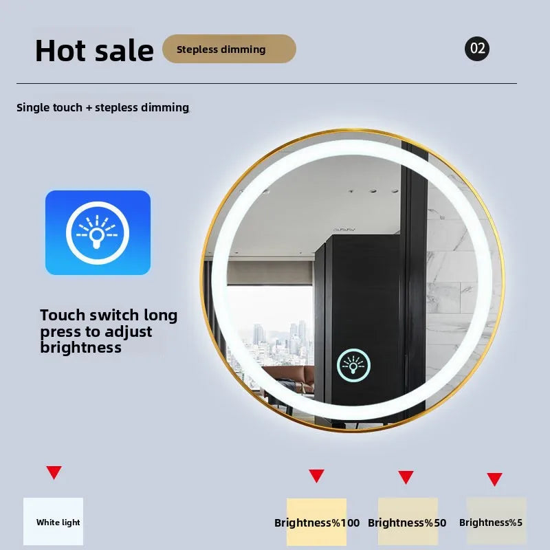 Round Alloy Frame Luminous Anti Fog Bathroom Mirror