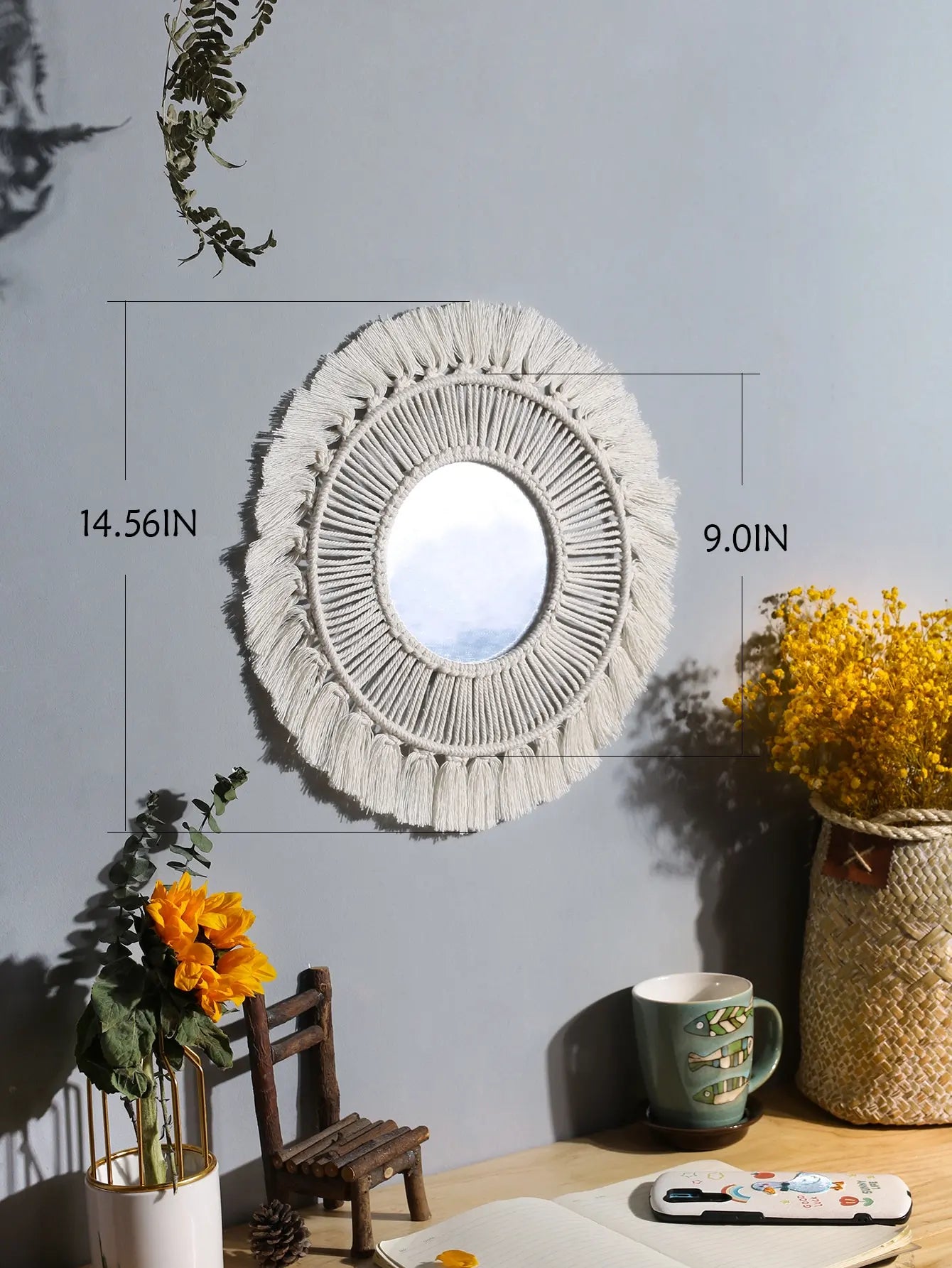 Round Macrame Craft Home Decor Boho Mirror