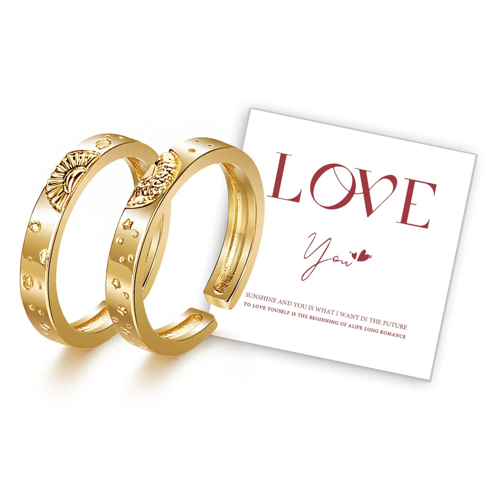 Adjustable Sun and Moon Couple Promise Rings – Matching Yin Yang Open Band