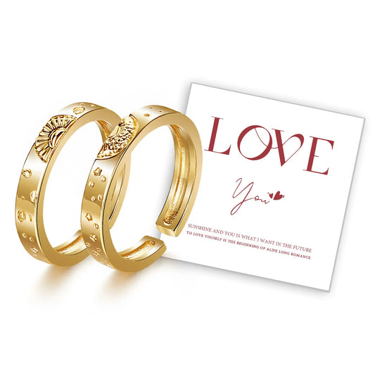 Adjustable Sun and Moon Couple Promise Rings – Matching Yin Yang Open Band