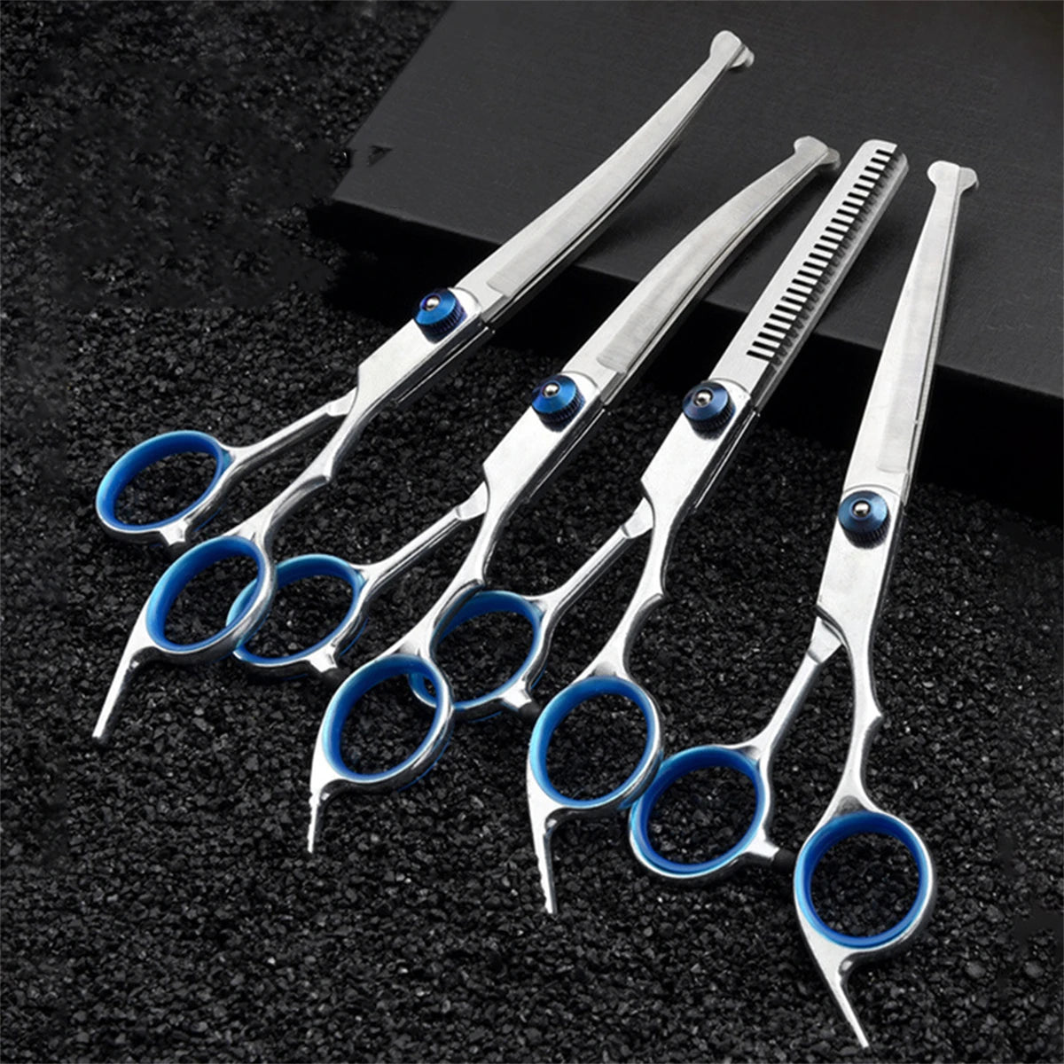 Ensemble de ciseaux de toilettage pour chiens droits et courbes en acier inoxydable 