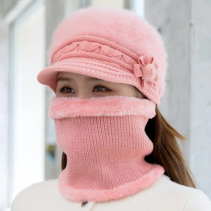 Fur Lined Women Hat And Scarf Set Warm