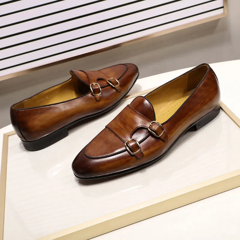 Handmade Genuine Leather Monk Strap Loafers