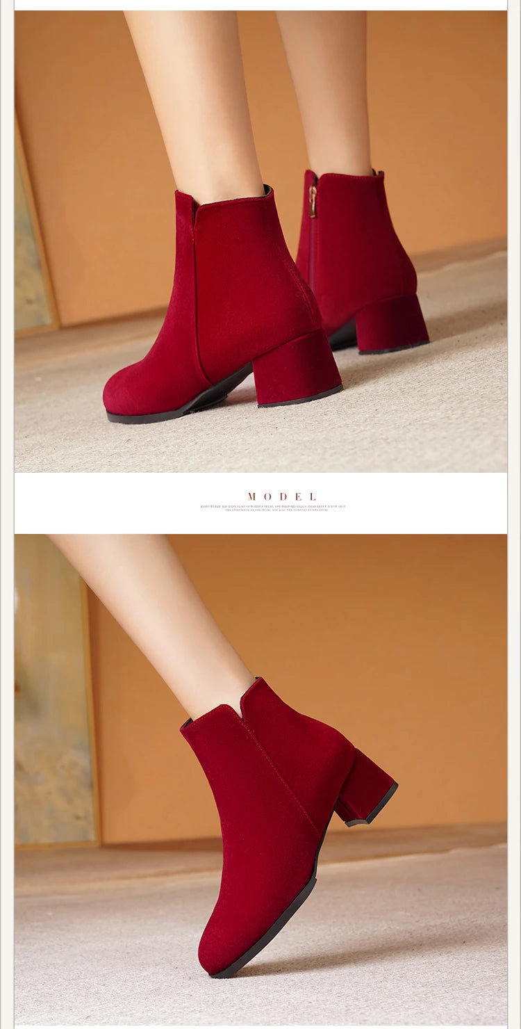 Women's Mid-Heel Wool Warm Ankle Boots