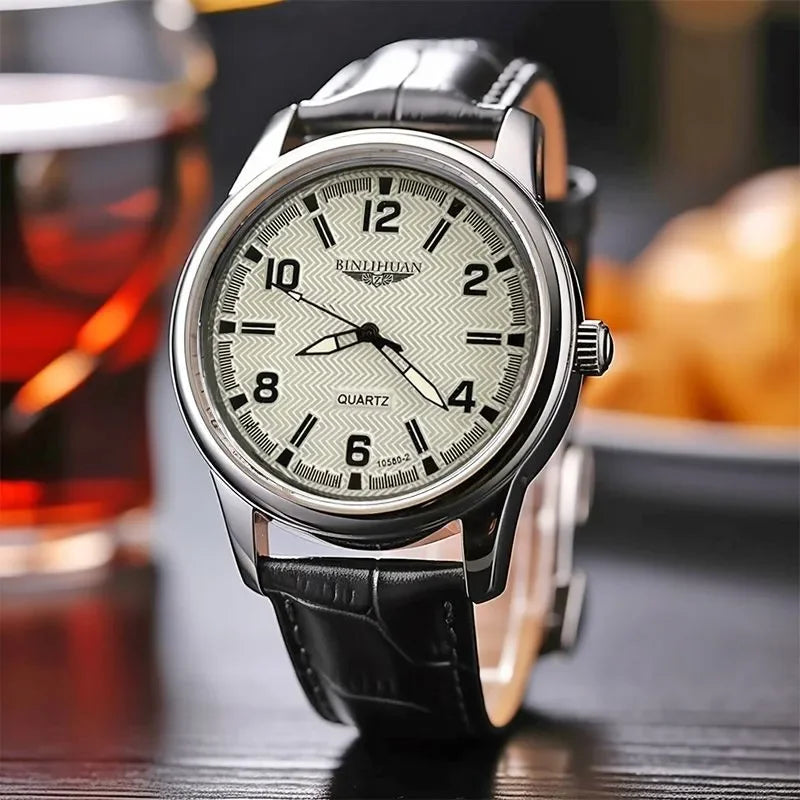 Wasserdichte Herren-Quarzuhr – Analoge Armbanduhr mit Lederarmband