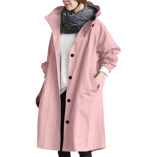 Women's Long Trench Windbreaker Loose Hooded Temperament Raincoat