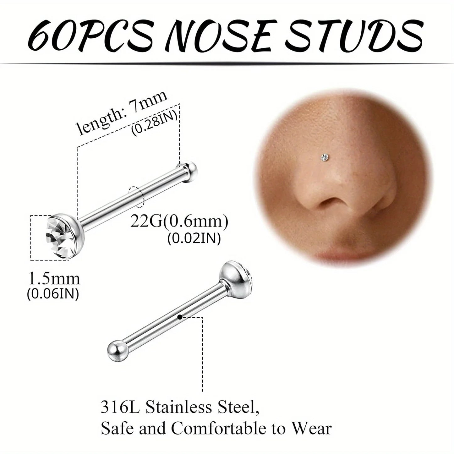 Nasenpiercingring aus 22G Edelstahl – Nasenpiercingstift aus Chirurgenstahl