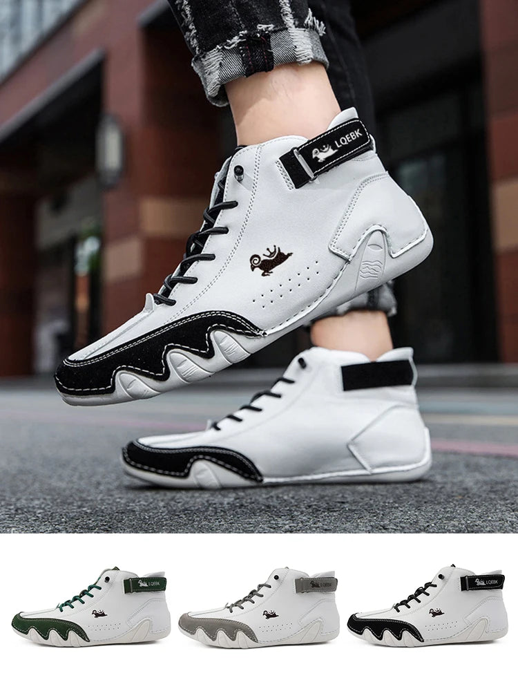 Herren-Winterstiefel mit hohem Schaft und Schnürung aus Leder