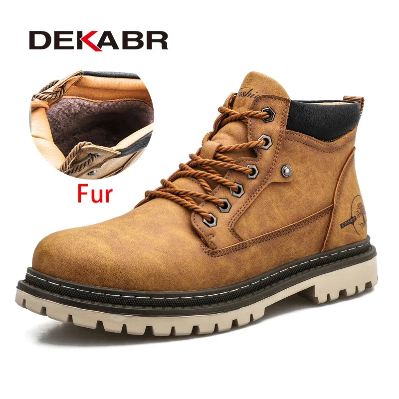 Men’s Warm Fur Lined Boots –  Wear-Resistant Comfort Retro Winter Shoes
