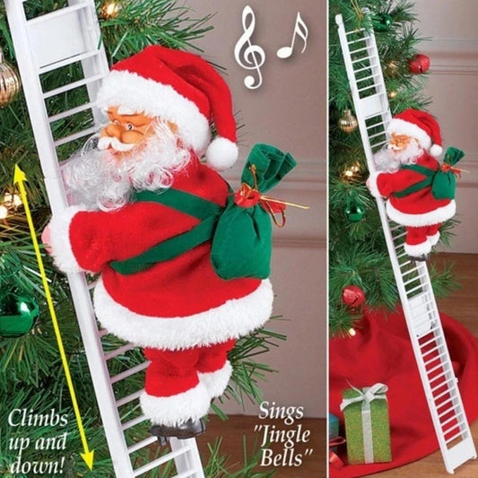 Santa Claus Climbing Ladder Music Ornament