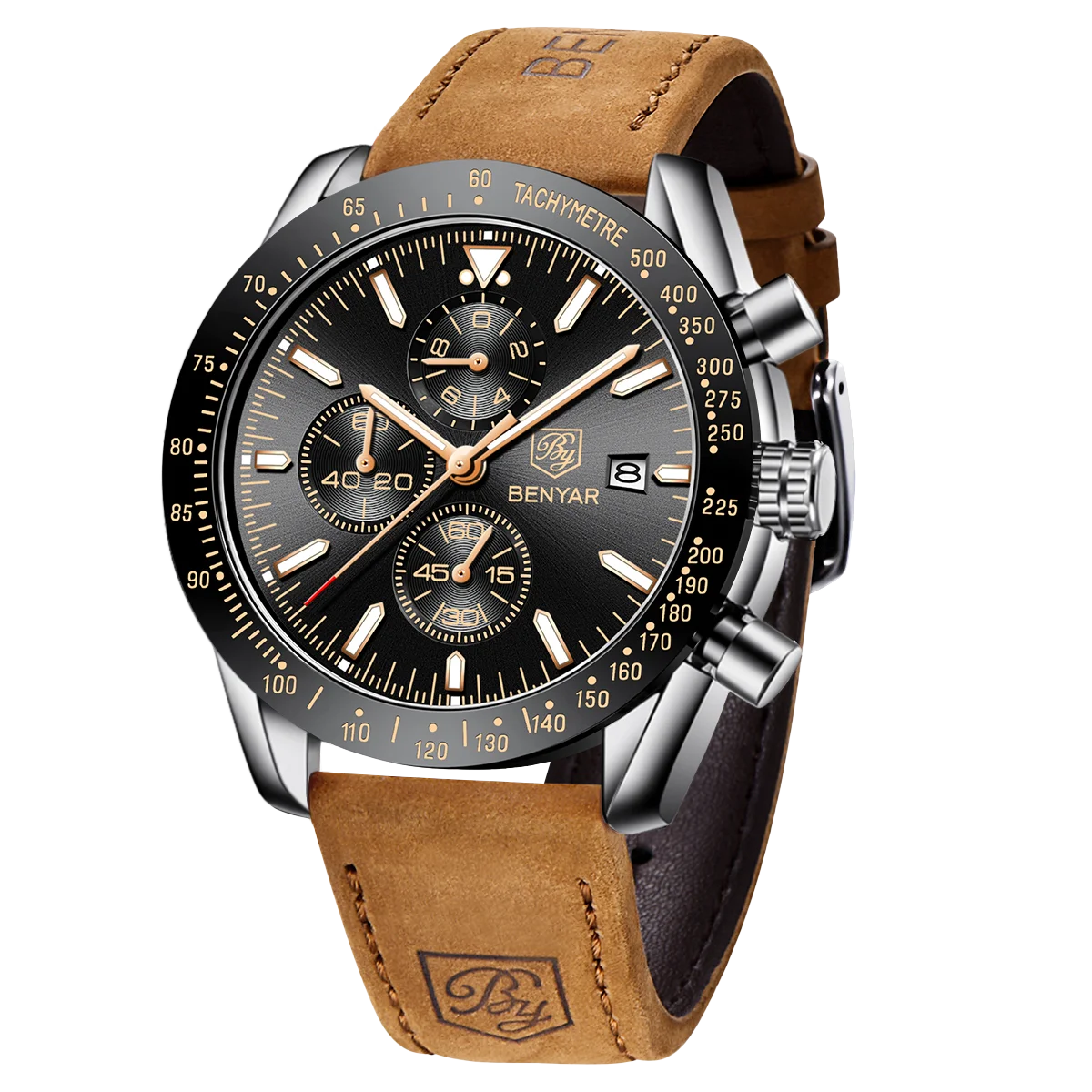 Montre chronographe à quartz pour homme – Montre-bracelet analogique étanche avec bracelet en cuir