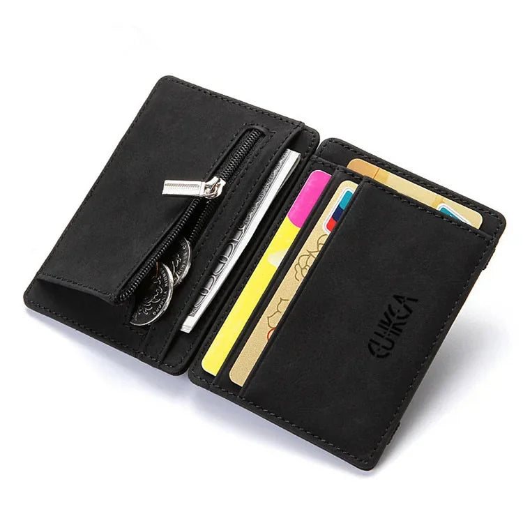 Unisex Ultra Thin PU Leather Magic Wallet – Slim Mini Card Holder Zipper Coin Pocket