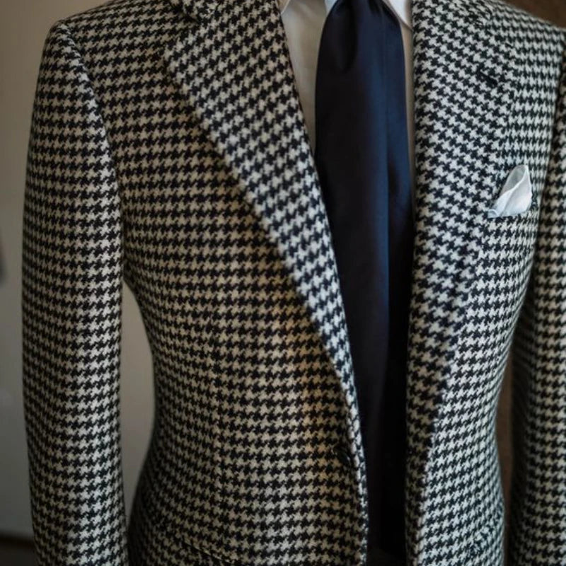 Houndstooth Business Blazer - Plaid Suit Jacket