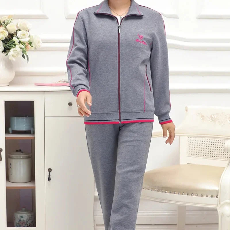 Women's Embroidered Zipper Autumn Winter Knitted Two Piece Set