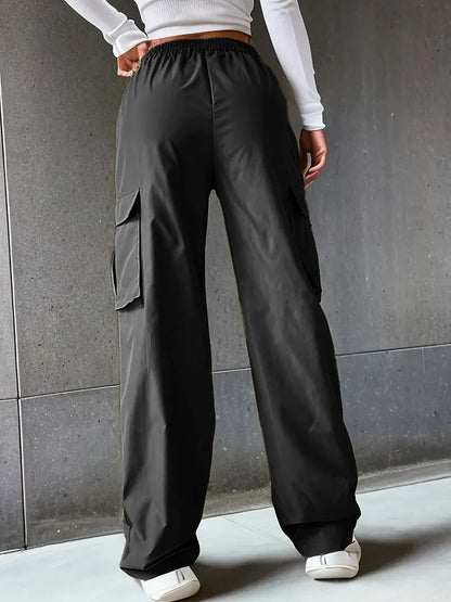 Pantalon large taille haute pour femme avec plusieurs poches