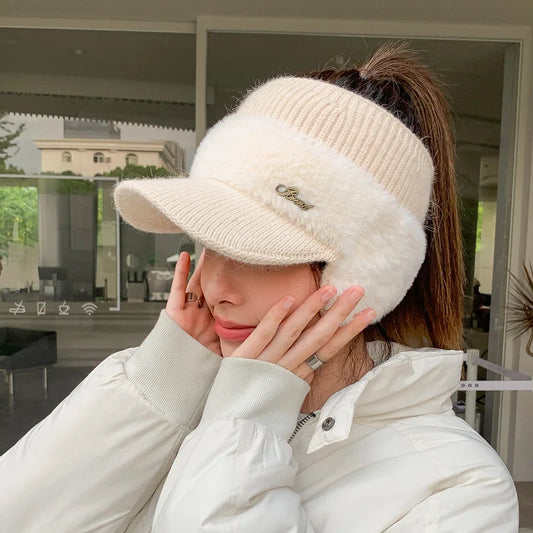 Ladies Velvet Duck Tongue Knitted Wool Hat