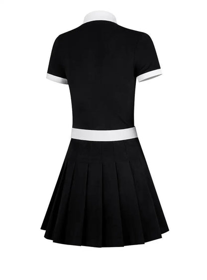 Damen Kurzarm Slim Plissee Golf Polo Shirt Rock Kleider