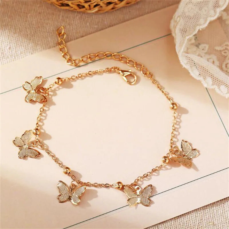 1pc Fashion Butterfly Charm Layered Anklet