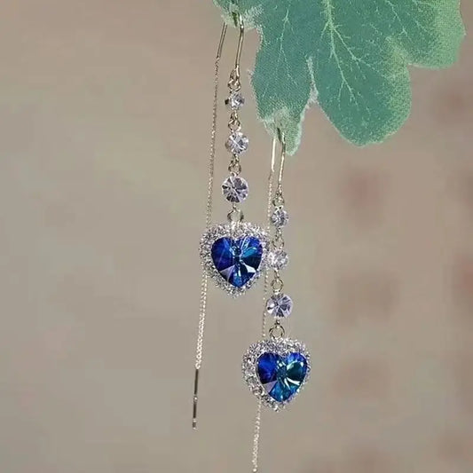 Boucles d'oreilles pendantes en zircon en forme de cœur pour femmes – Boucles d'oreilles pendantes à long pompon