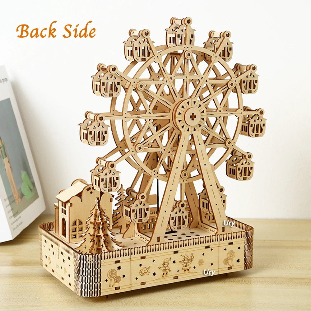 Ury 3D Wooden Puzzles Led Rotatable Ferris Wheel Music Octave Box Toy for Kid