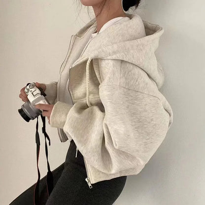 Women's Retro Fleece Lined Loose Zip Up Hoodies