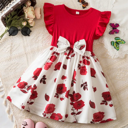 Blumenmädchen-Schmetterlings-Prinzessinnenkleid für Kinder – Partykleid aus Tüll mit Rüschenärmeln