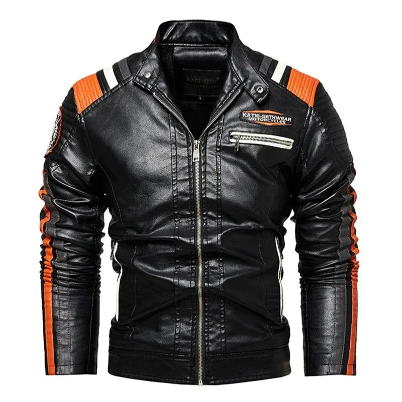 Veste de moto élégante en cuir PU coupe slim
