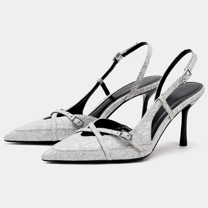 Women's Denim Strap Buckle Pointed Toe Pumps