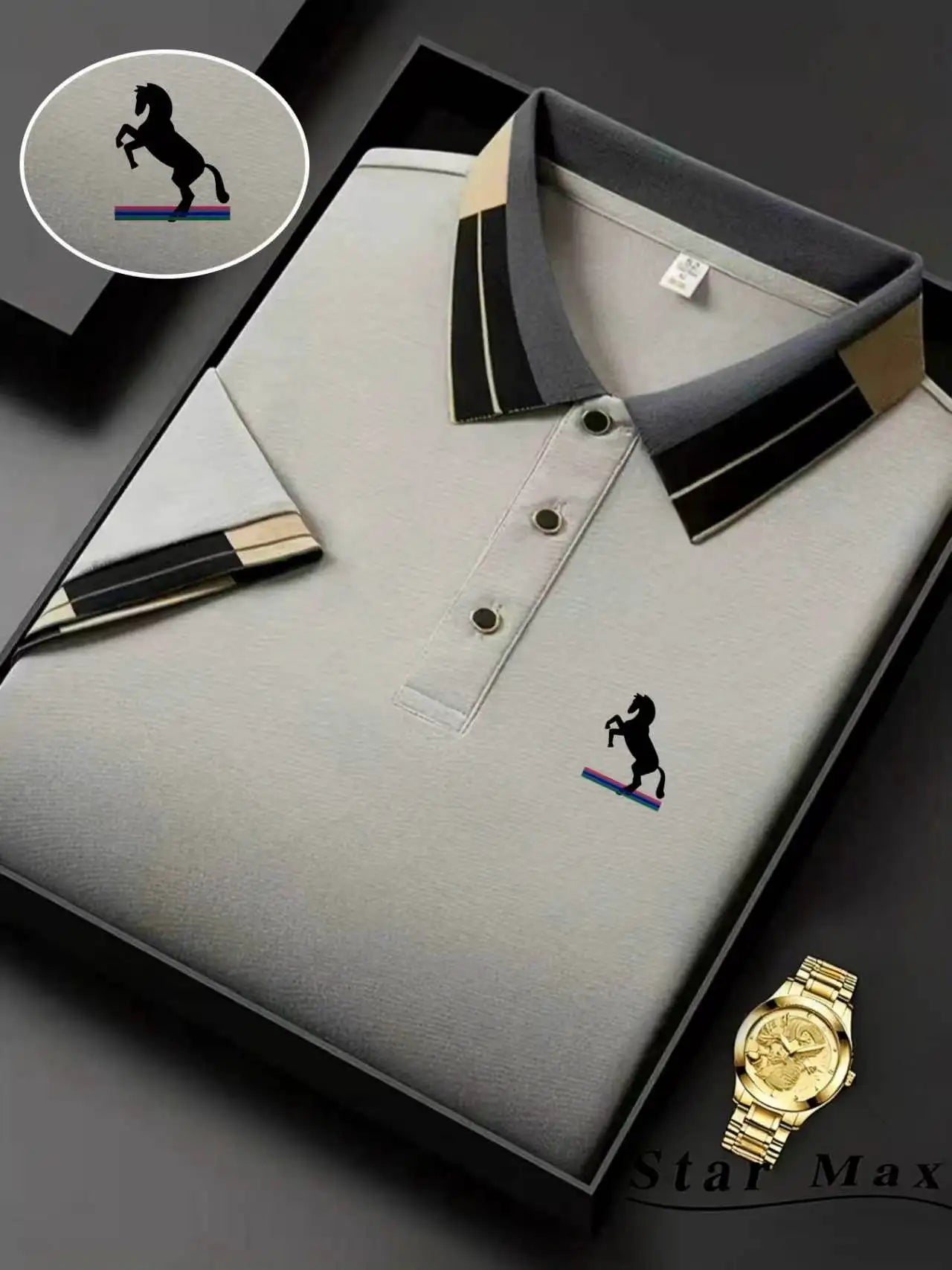 Men's Horse Embroidery Milan Style Summer Polo Shirt