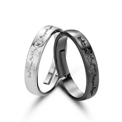 Matching 2Pcs Heartbeat Rings for Couples Romantic Promise Rings