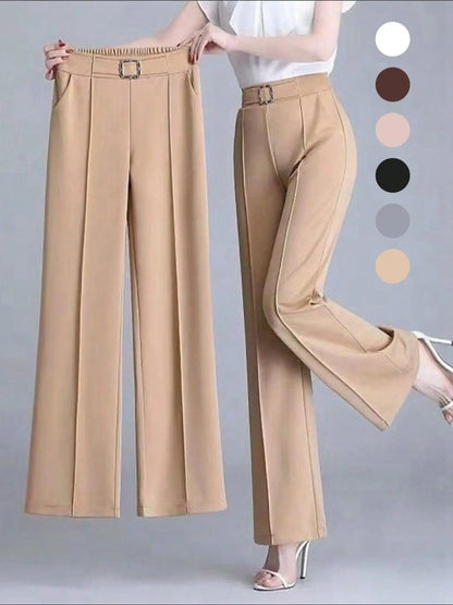 Pantalon droit de bureau à carreaux taille haute pour femmes