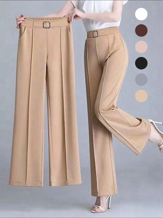 Pantalon droit de bureau à carreaux taille haute pour femmes