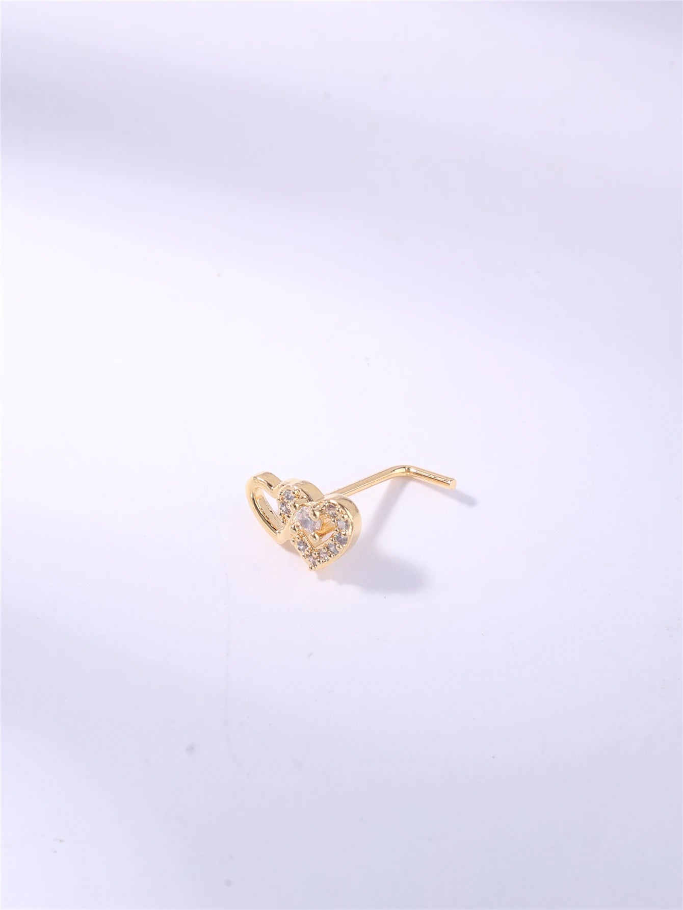 Cute Heart L-Shaped Nose Studs with CZ