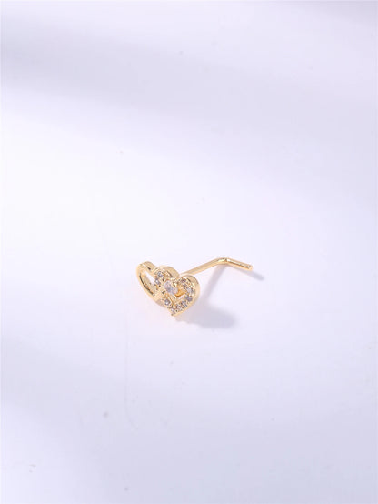 Cute Heart L-Shaped Nose Studs with CZ