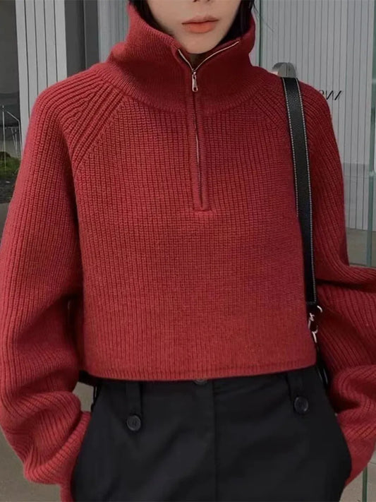 Women's High Collar Long Sleeve Cozy Layers Knitted Sweaters